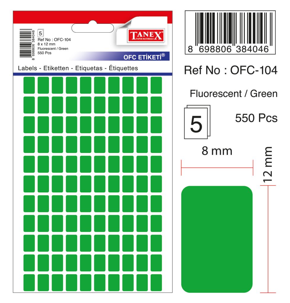 Tanex Ofc-104 Flo Yeşil Ofis Etiketi