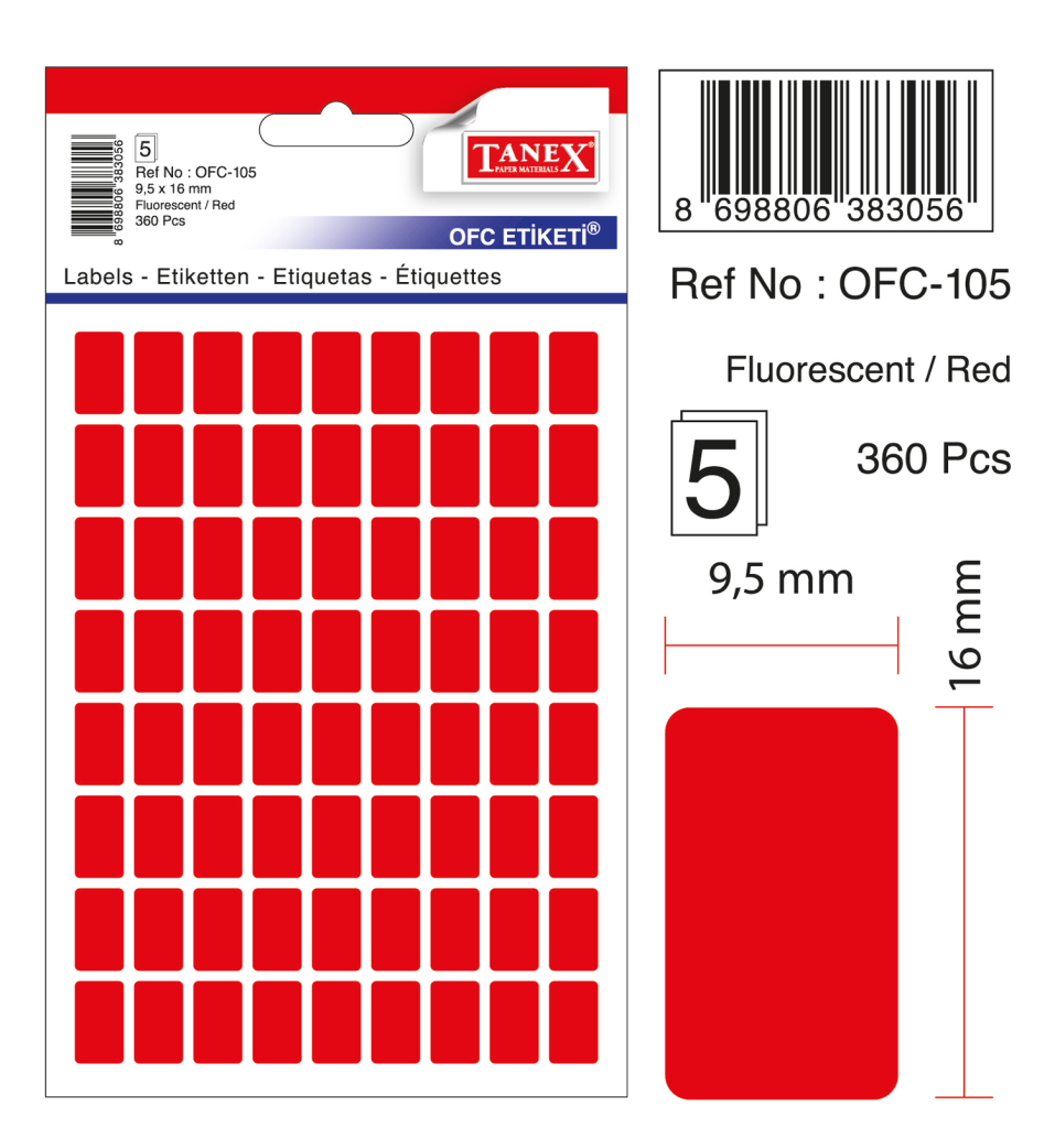 Tanex Ofc-105 Flo Kırmızı Ofis Etiketi