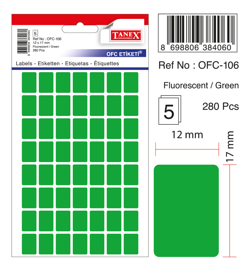 Tanex Ofc-106 Flo Yeşil Ofis Etiketi