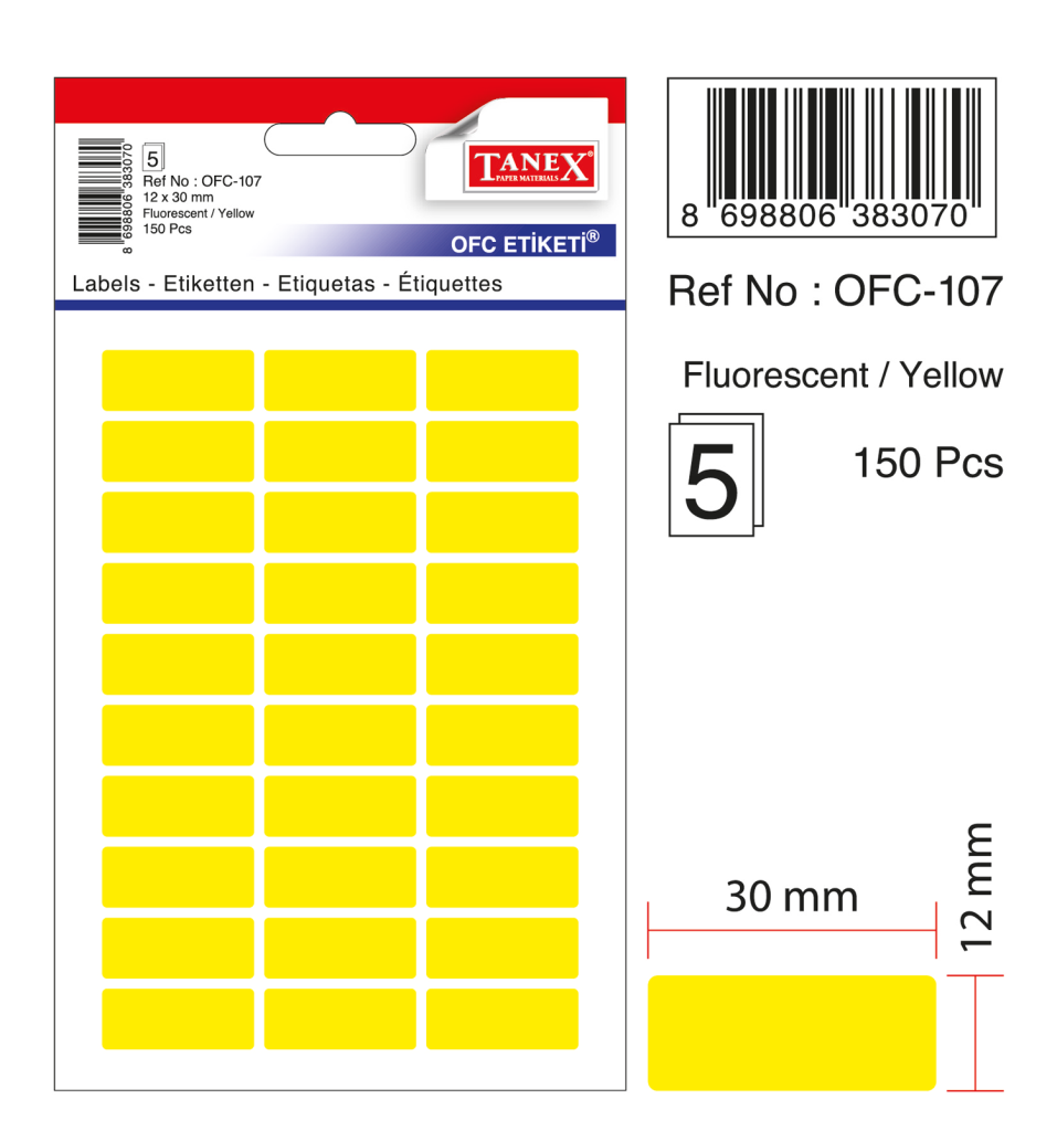 Tanex Ofc-107 Flo Sarı Ofis Etiketi