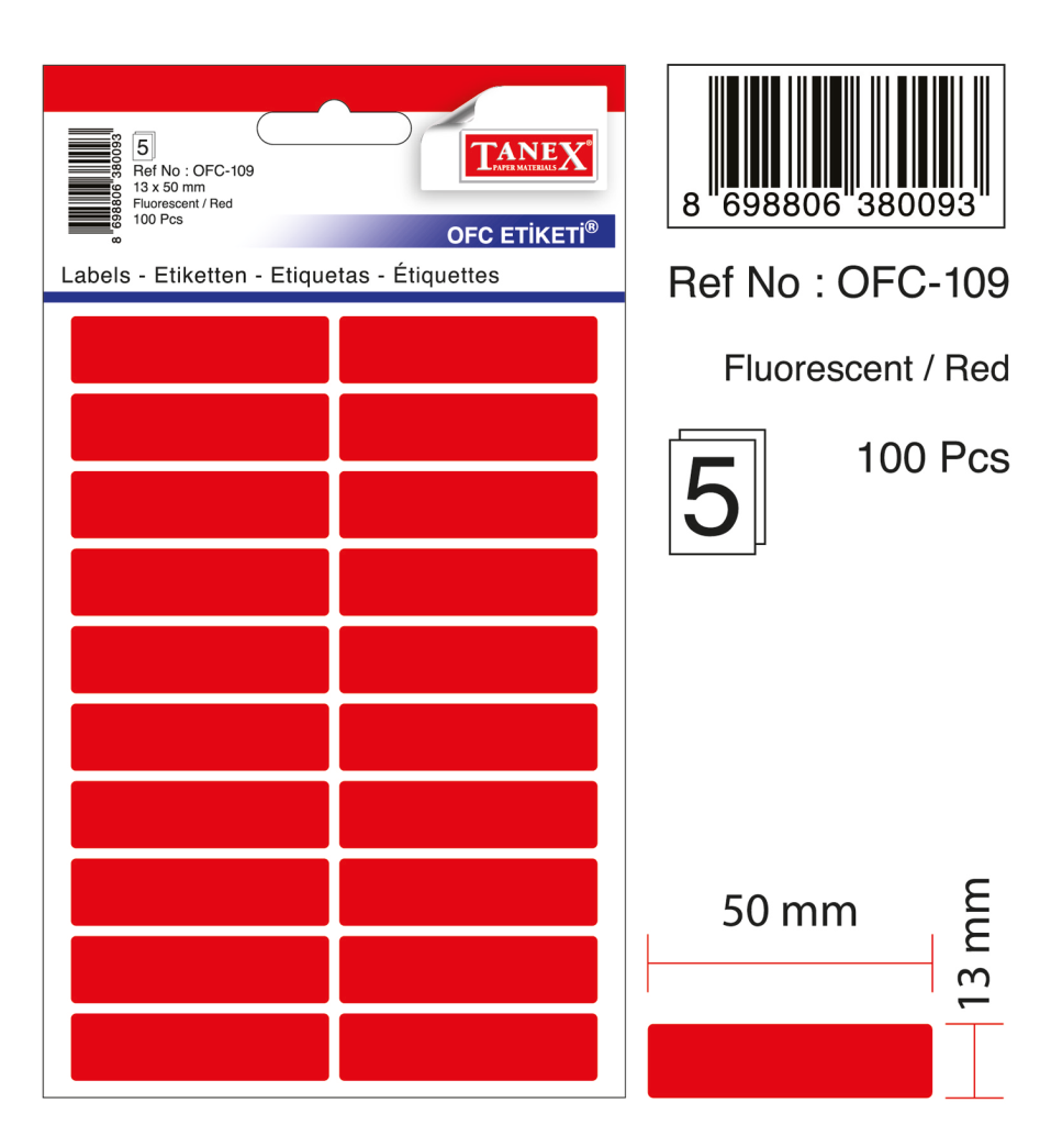 Tanex Ofc-109 Flo Kırmızı Ofis Etiketi