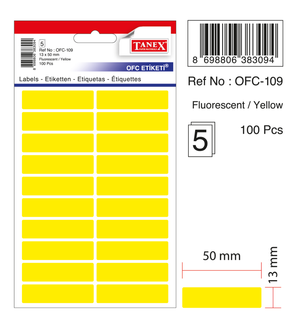 Tanex Ofc-109 Flo Sarı Ofis Etiketi