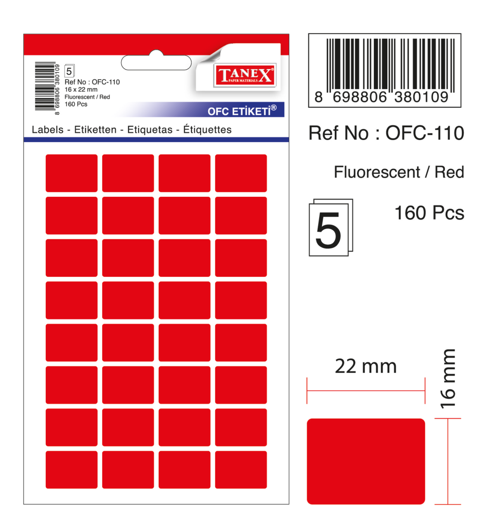 Tanex Ofc-110 Flo Kırmızı Ofis Etiketi