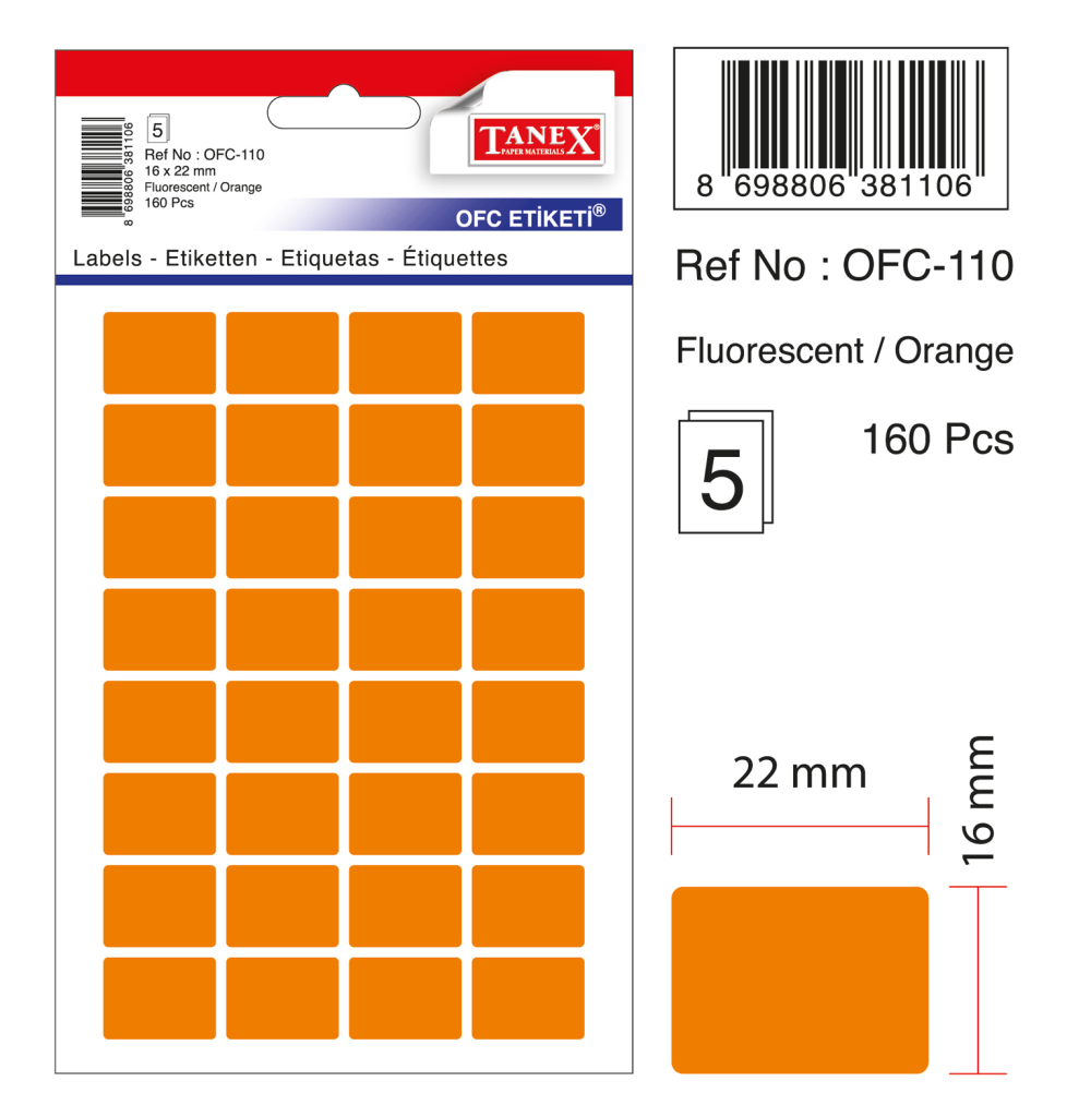 Tanex Ofc-110 Flo Turuncu Ofis Etiketi