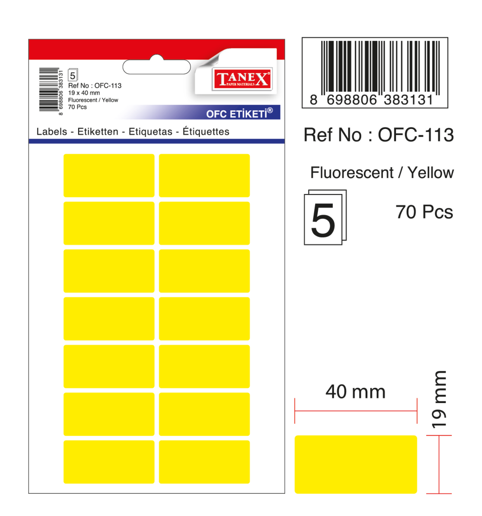 Tanex Ofc-113 Flo Sarı Ofis Etiketi