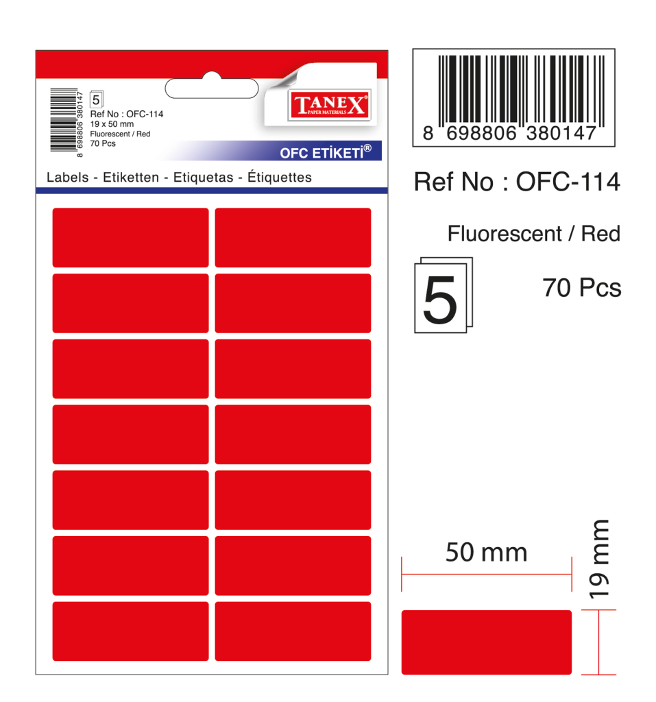 Tanex Ofc-114 Flo Kırmızı Ofis Etiketi