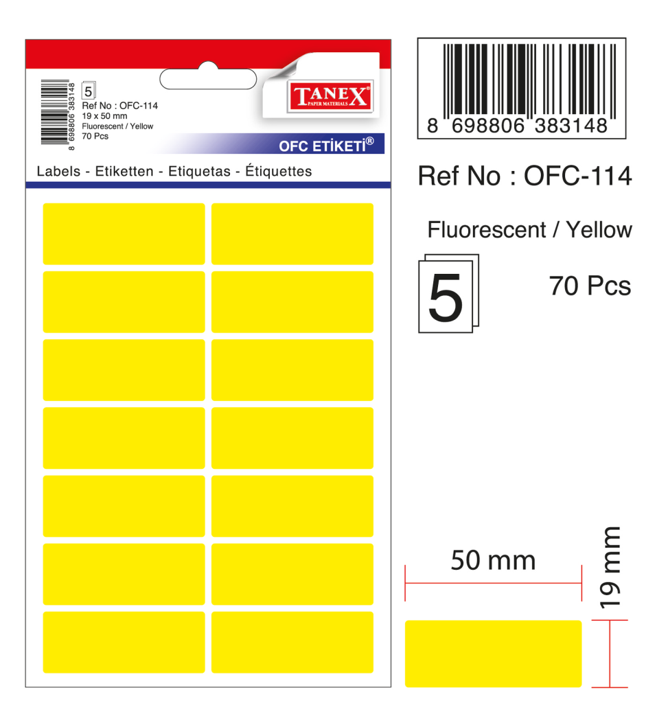 Tanex Ofc-114 Flo Sarı Ofis Etiketi