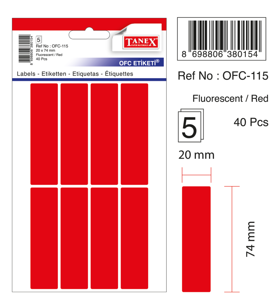 Tanex Ofc-115 Flo Kırmızı Ofis Etiketi