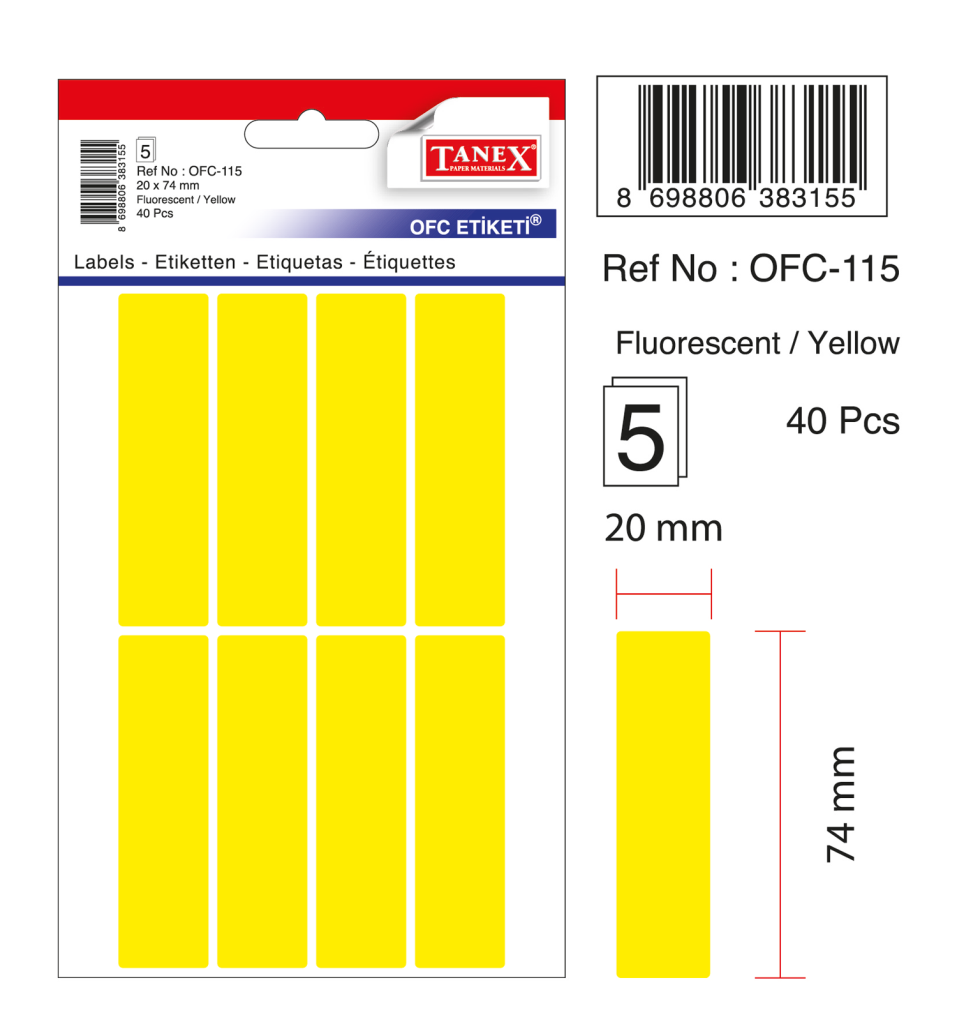 Tanex Ofc-115 Flo Sarı Ofis Etiketi