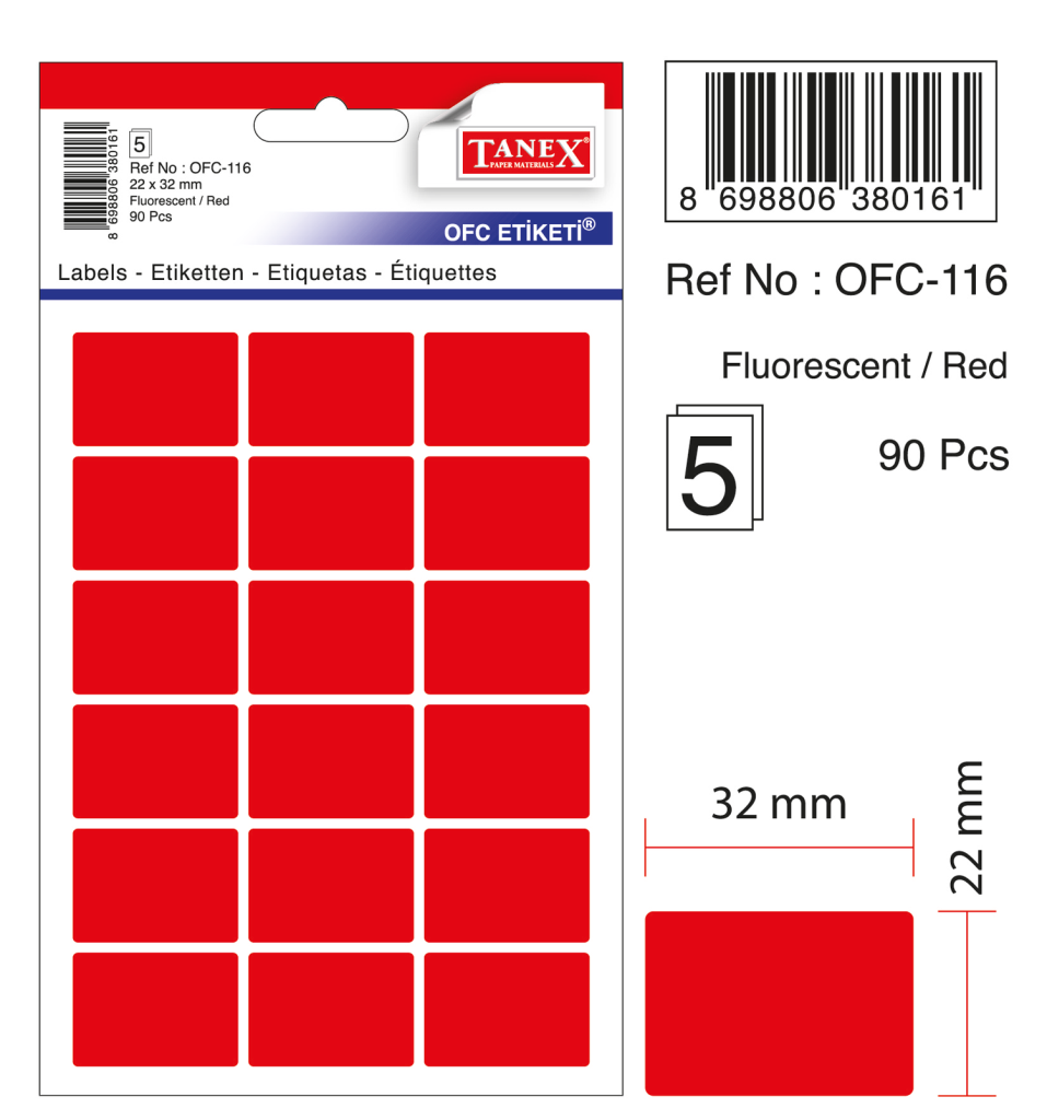 Tanex Ofc-116 Flo Kırmızı Ofis Etiketi
