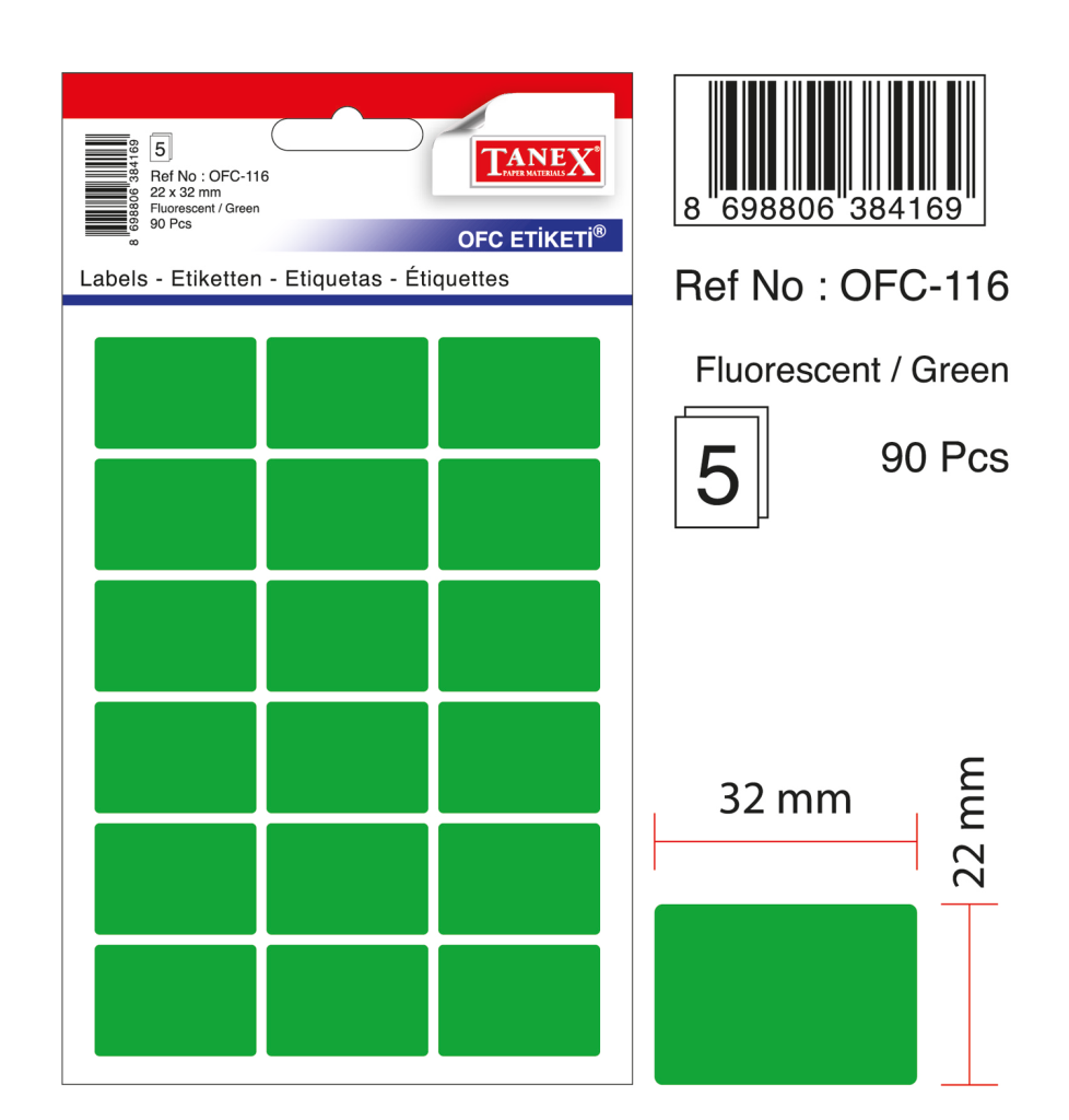 Tanex Ofc-116 Flo Yeşil Ofis Etiketi