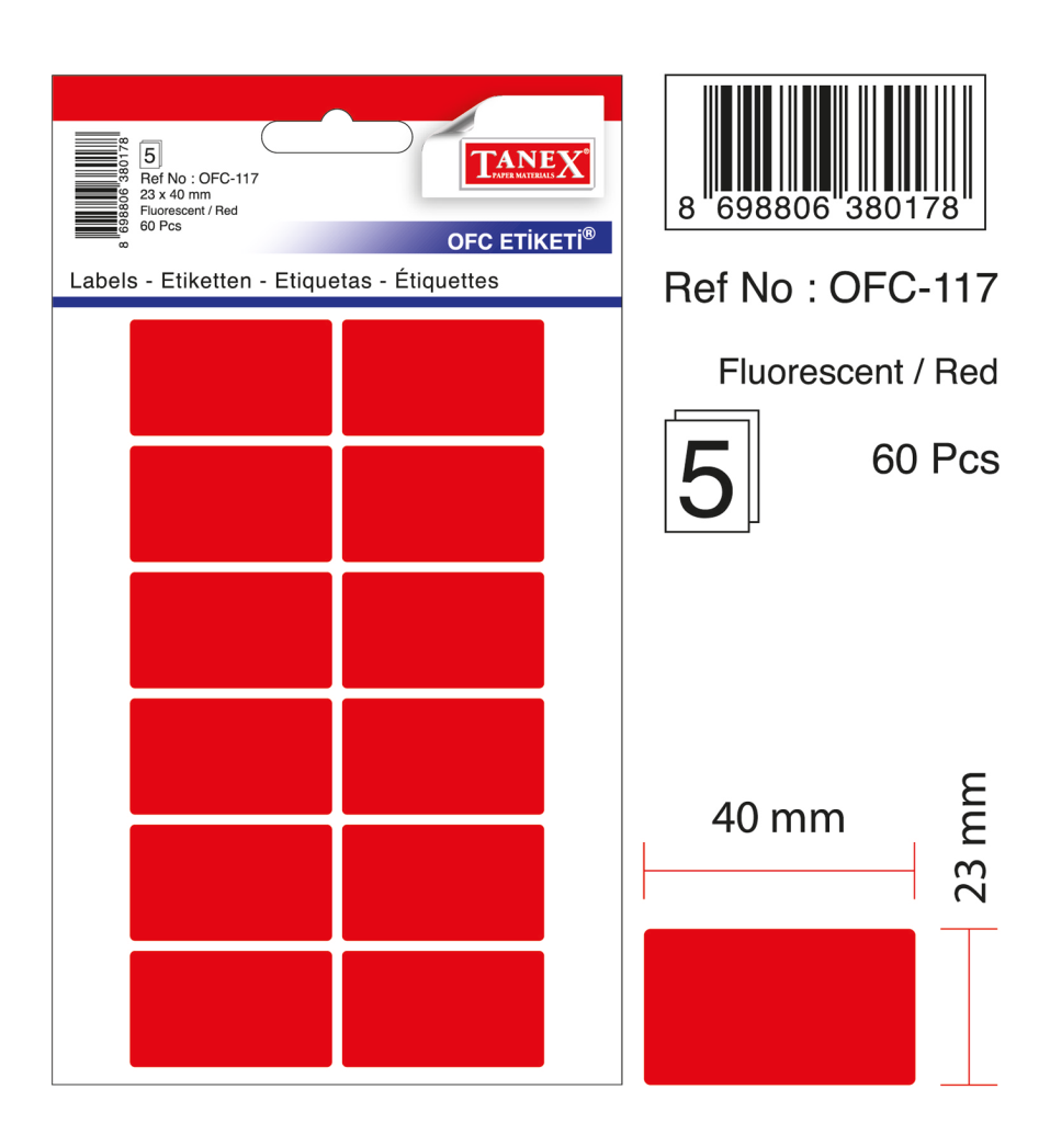 Tanex Ofc-117 Flo Kırmızı Ofis Etiketi