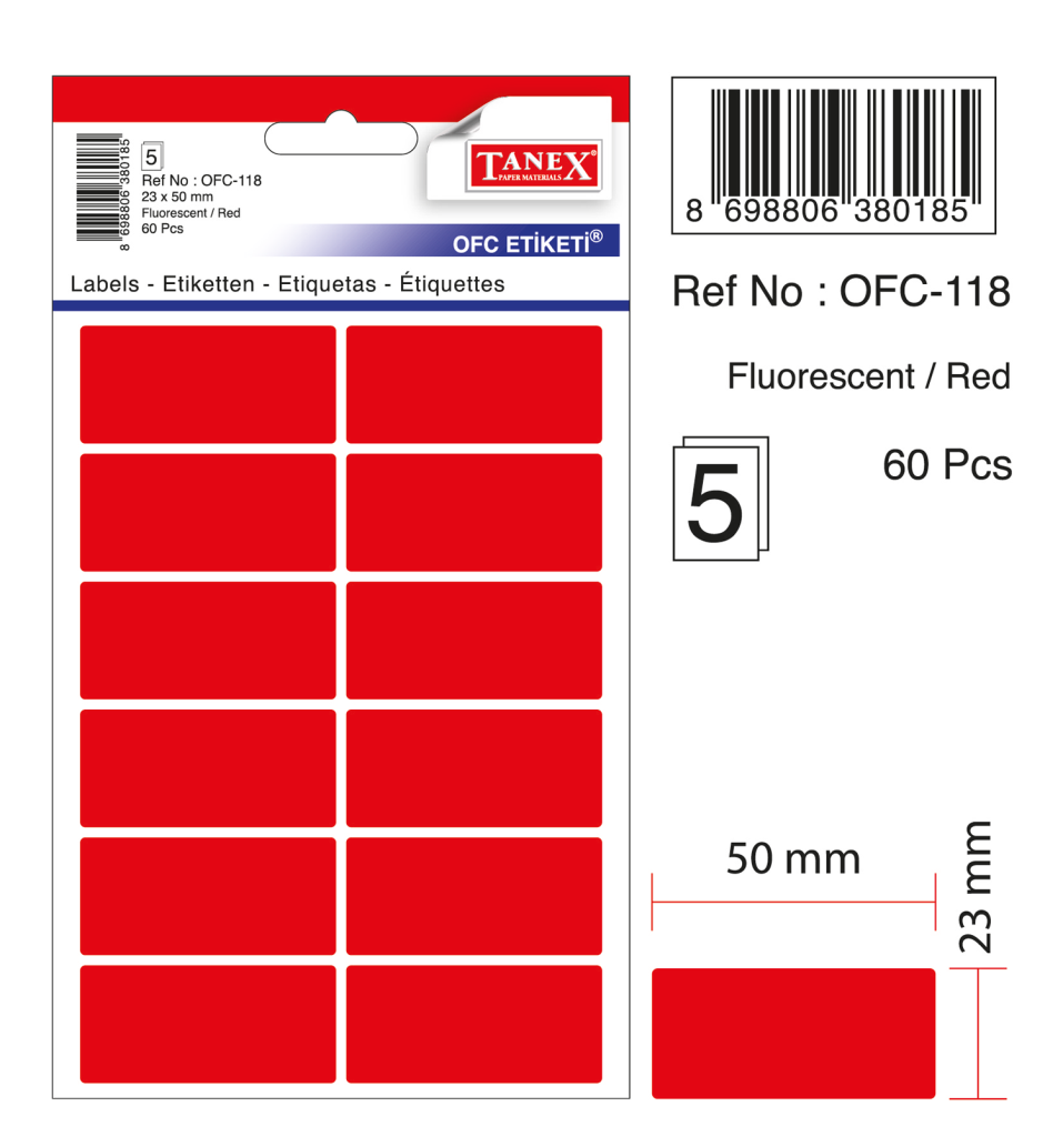 Tanex Ofc-118 Flo Kırmızı Ofis Etiketi