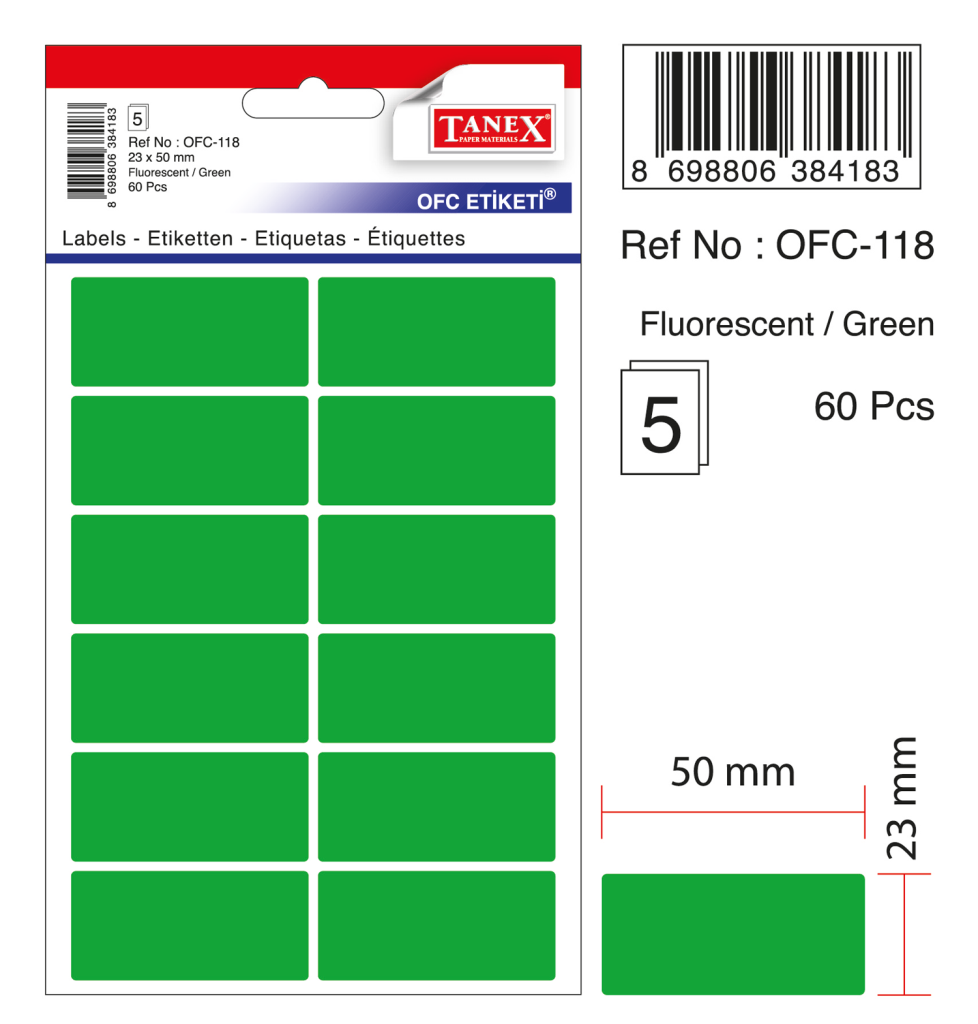 Tanex Ofc-118 Flo Yeşil Ofis Etiketi