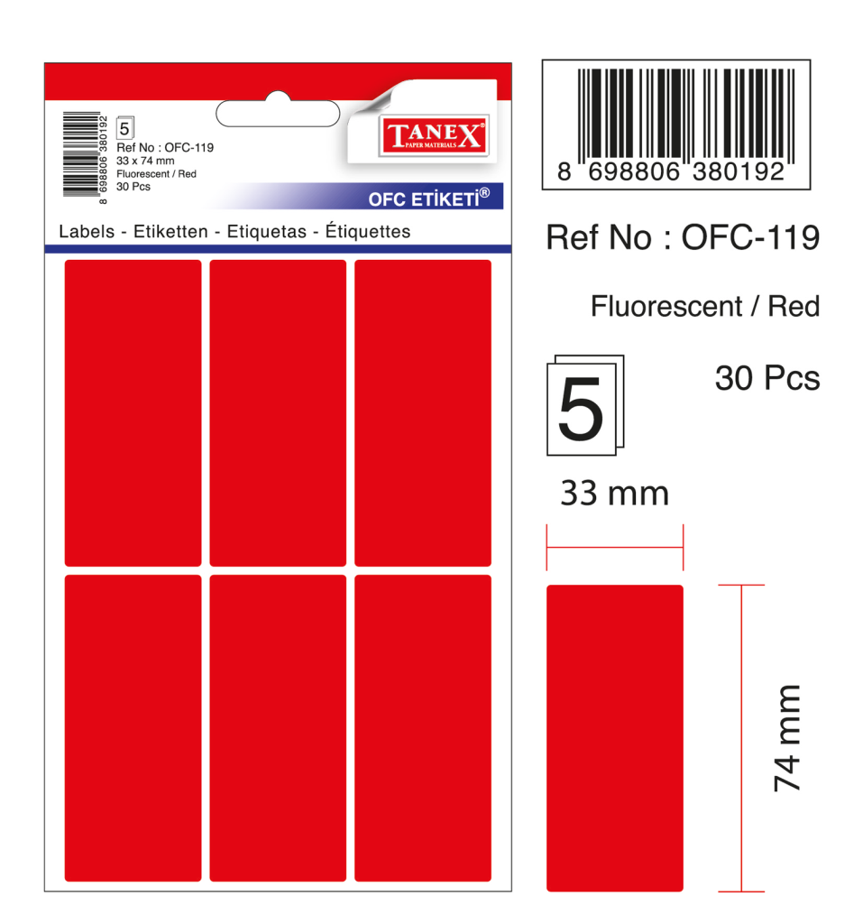 Tanex Ofc-119 Flo Kırmızı Ofis Etiketi
