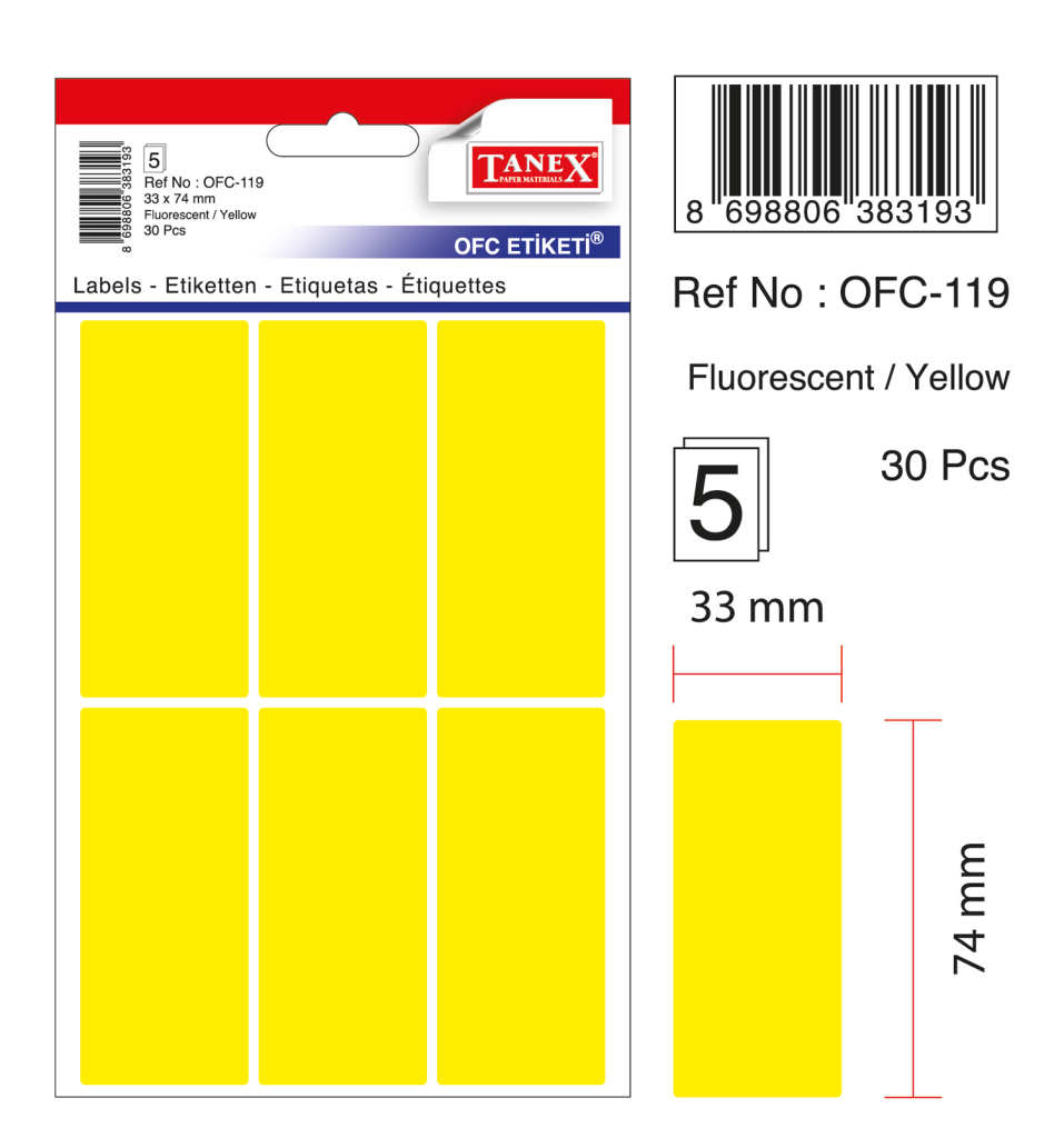 Tanex Ofc-119 Flo Sarı Ofis Etiketi