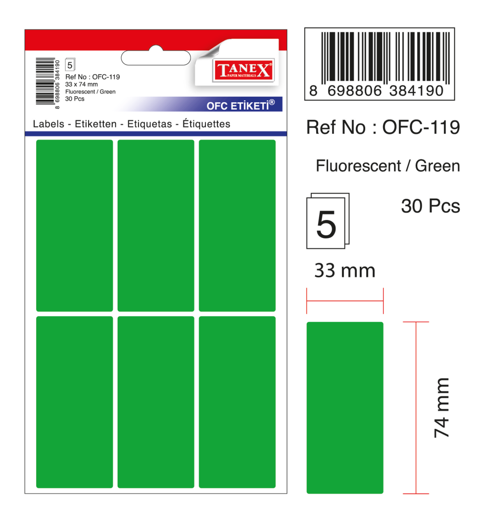 Tanex Ofc-119 Flo Yeşil Ofis Etiketi