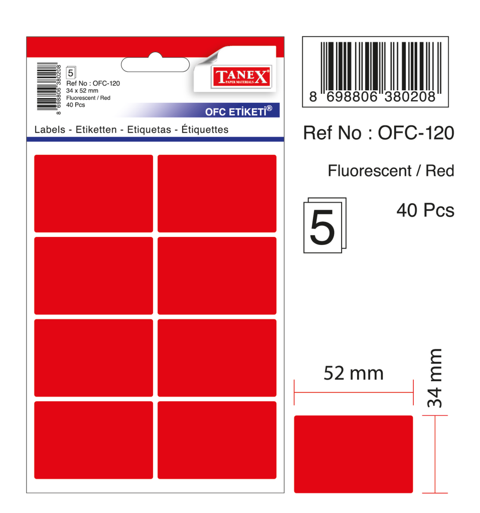 Tanex Ofc-120 Flo Kırmızı Ofis Etiketi