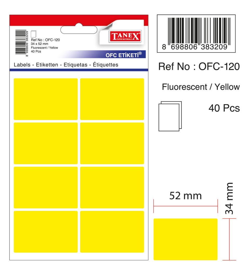 Tanex Ofc-120 Flo Sarı Ofis Etiketi
