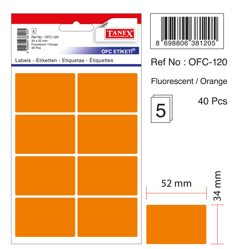 Tanex Ofc-120 Flo Turuncu Ofis Etiketi