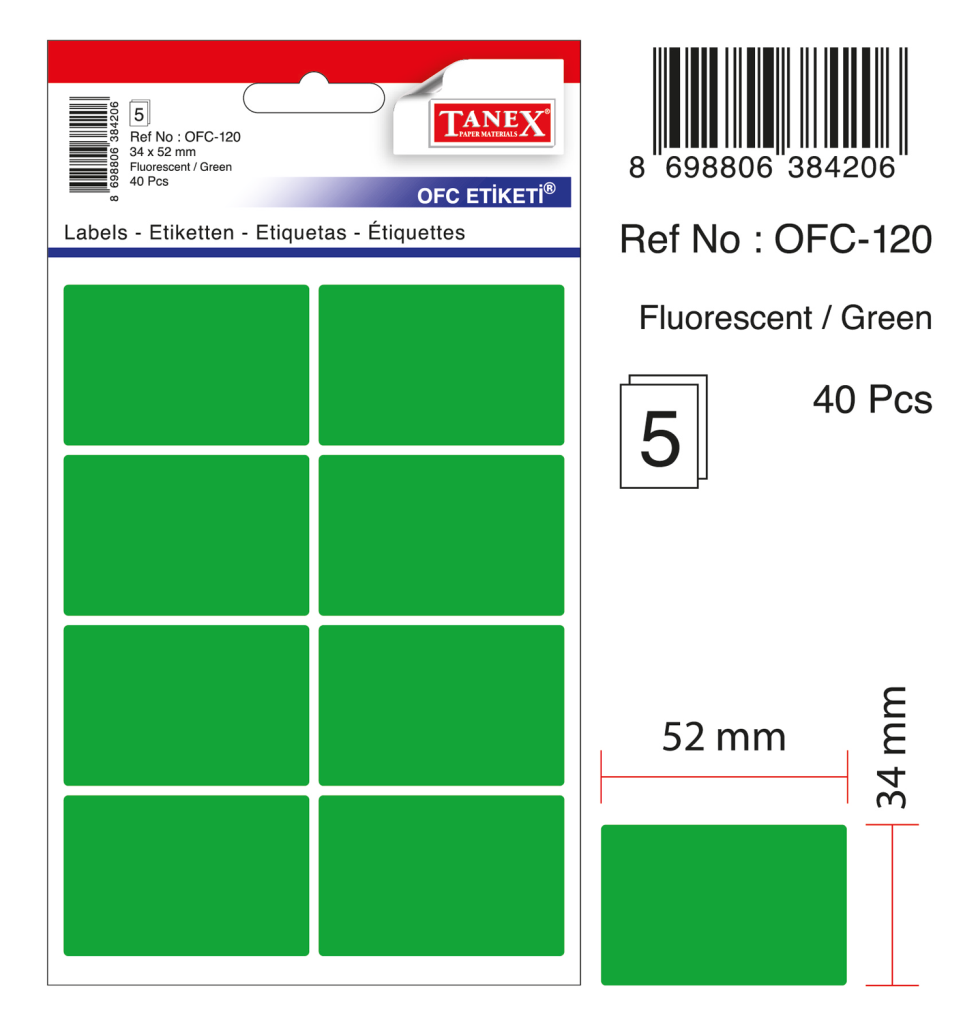Tanex Ofc-120 Flo Yeşil Ofis Etiketi