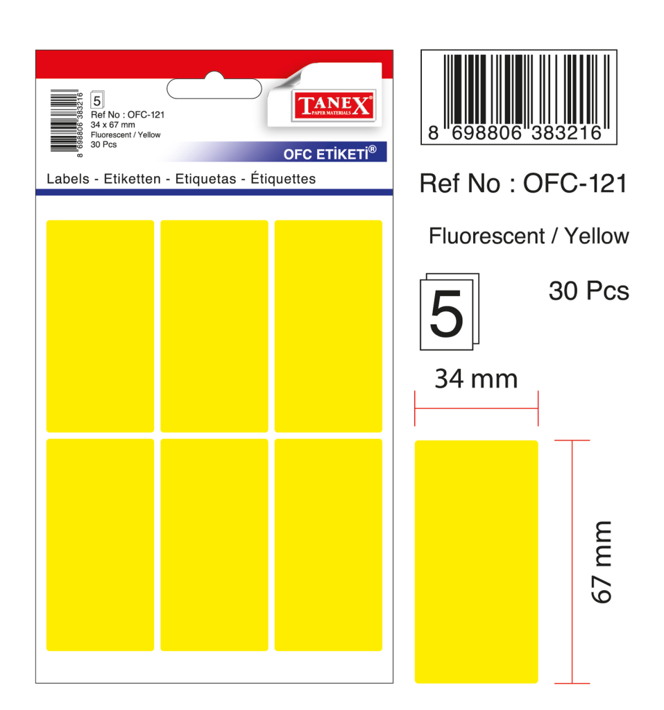 Tanex Ofc-121 Flo Sarı Ofis Etiketi