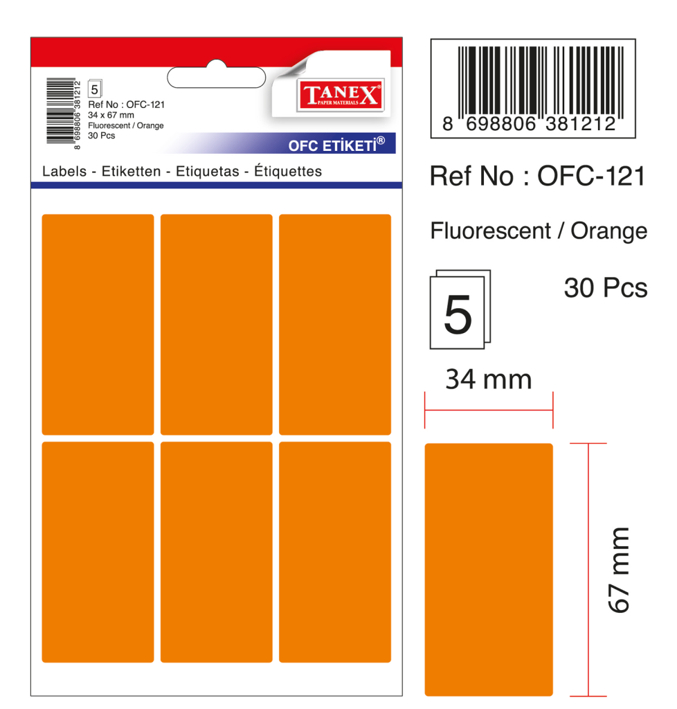 Tanex Ofc-121 Flo Turuncu Ofis Etiketi