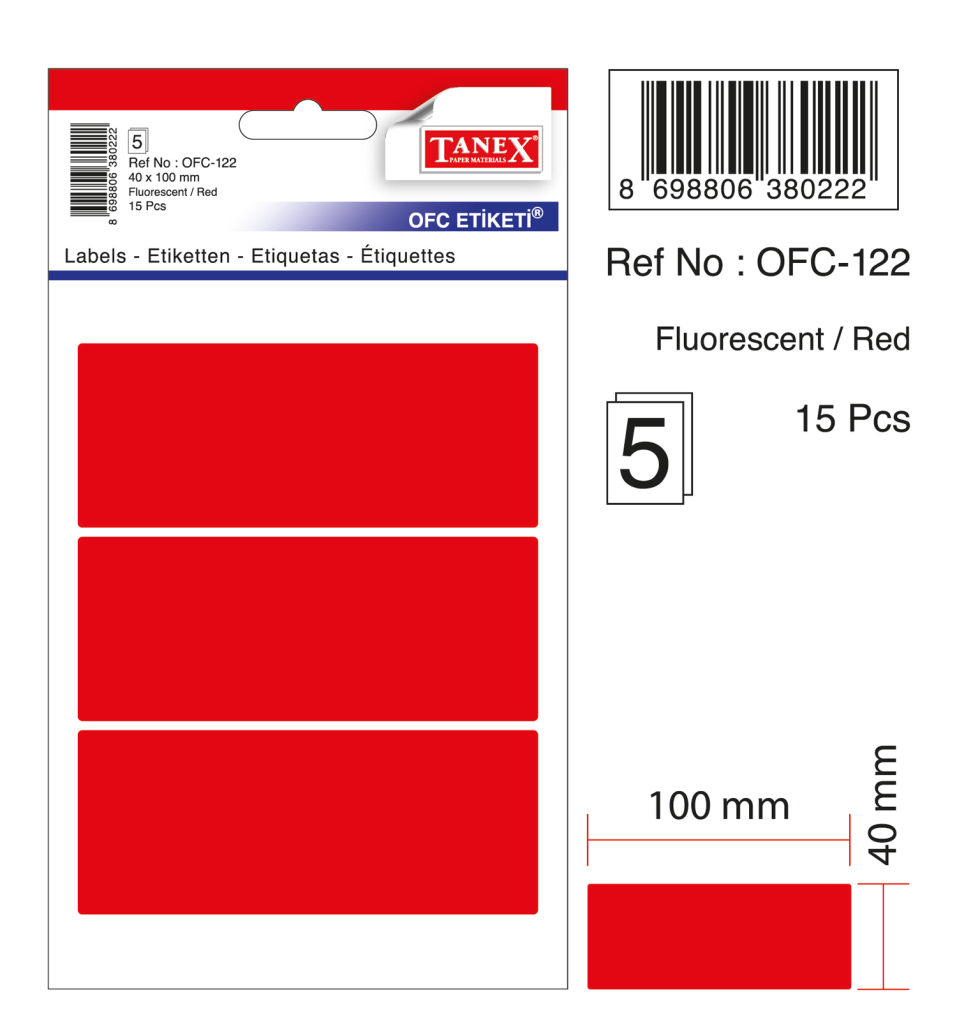 Tanex Ofc-122 Flo Kırmızı Ofis Etiketi