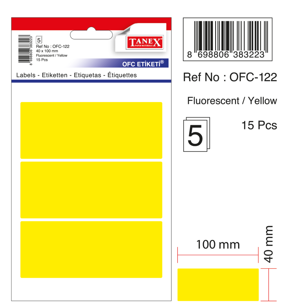 Tanex Ofc-122 Flo Sarı Ofis Etiketi