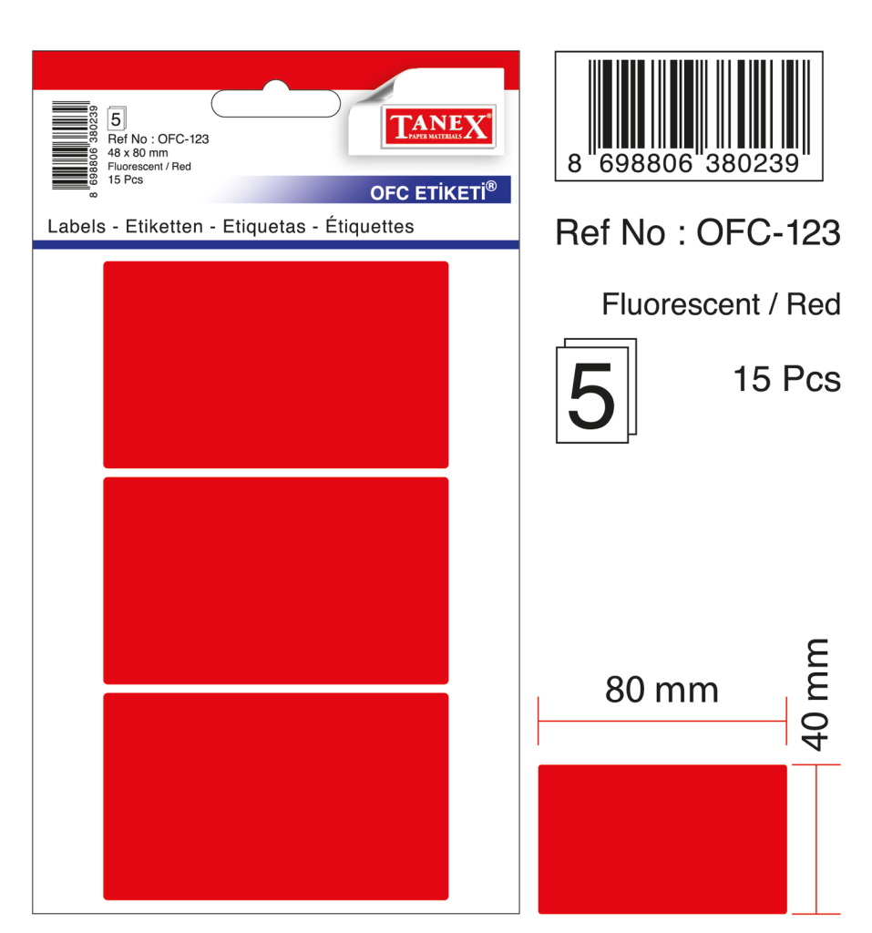 Tanex Ofc-123 Flo Kırmızı Ofis Etiketi