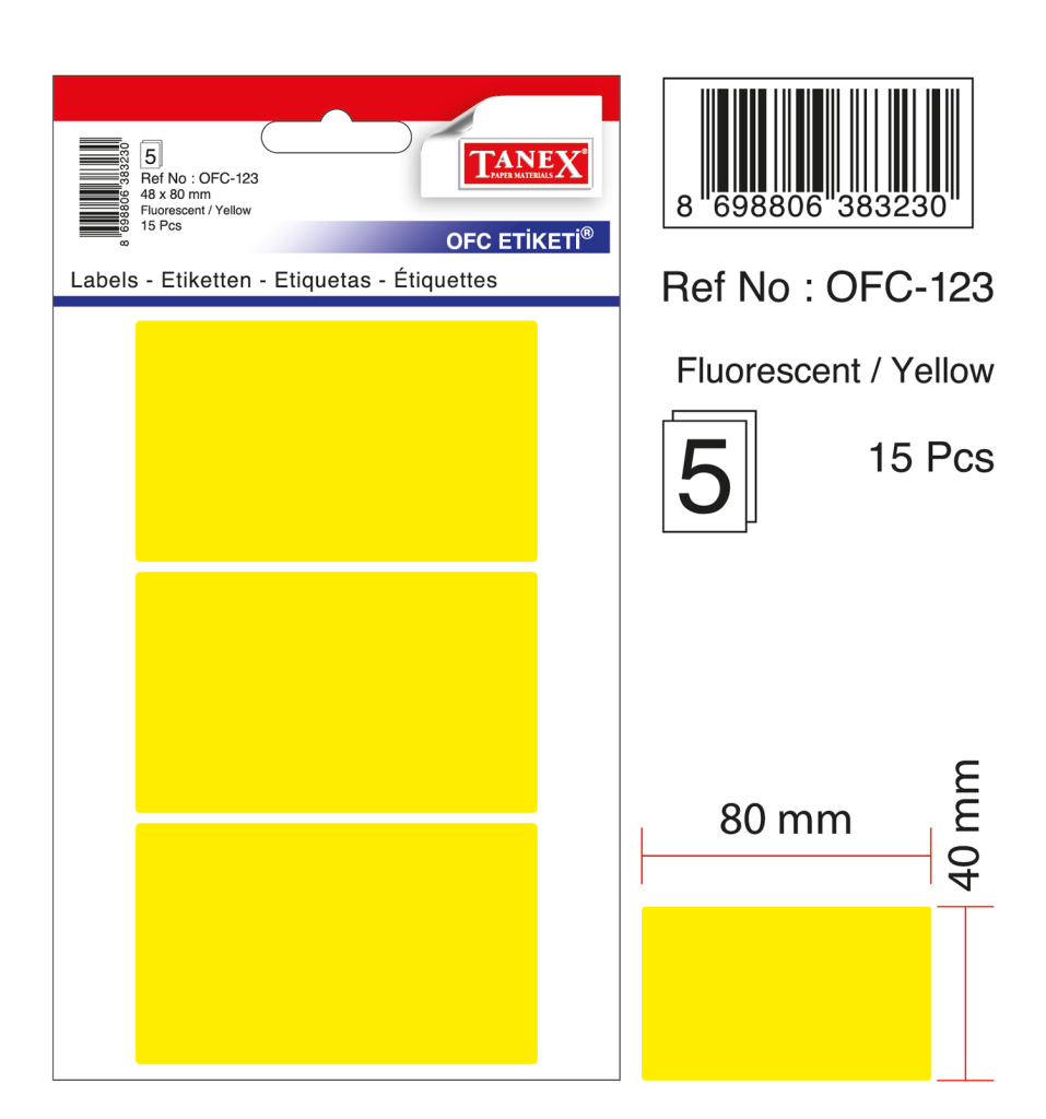 Tanex Ofc-123 Flo Sarı Ofis Etiketi