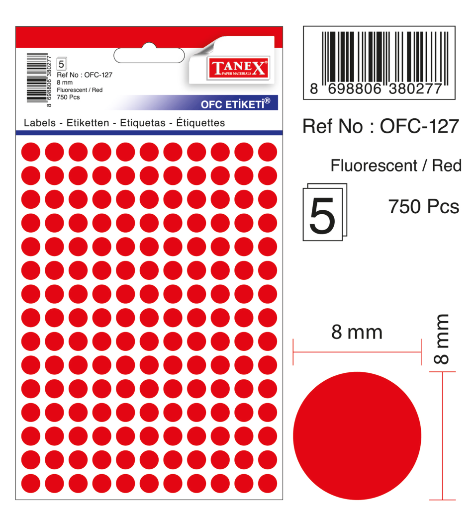 Tanex Ofc-127 Flo Kırmızı Ofis Etiketi