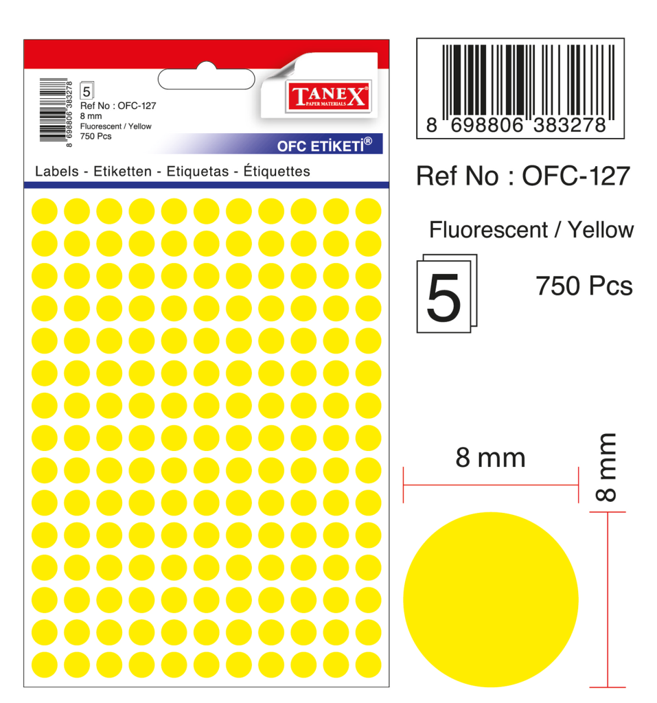 Tanex Ofc-127 Flo Sarı Ofis Etiketi