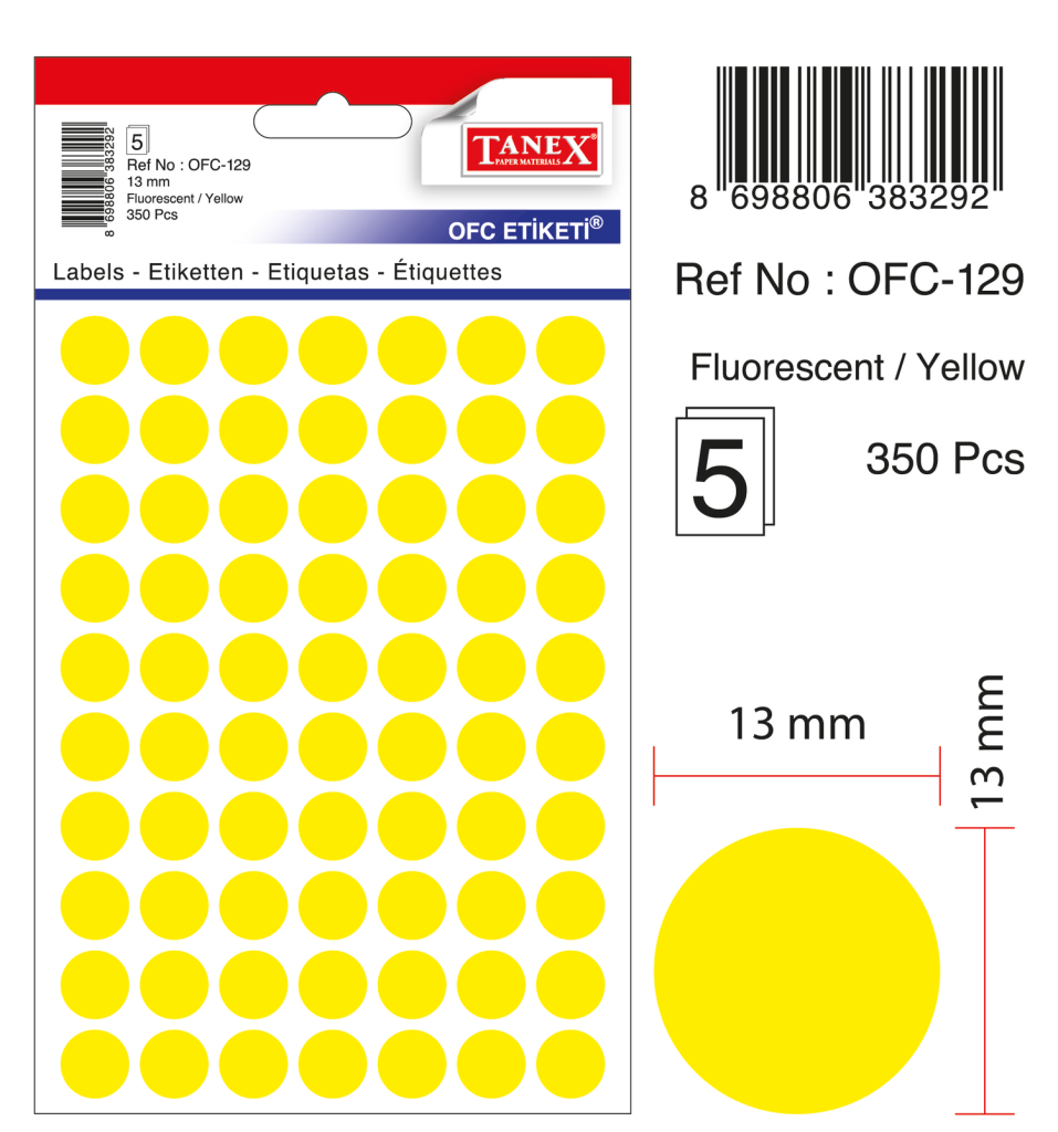 Tanex Ofc-129 Flo Sarı Ofis Etiketi