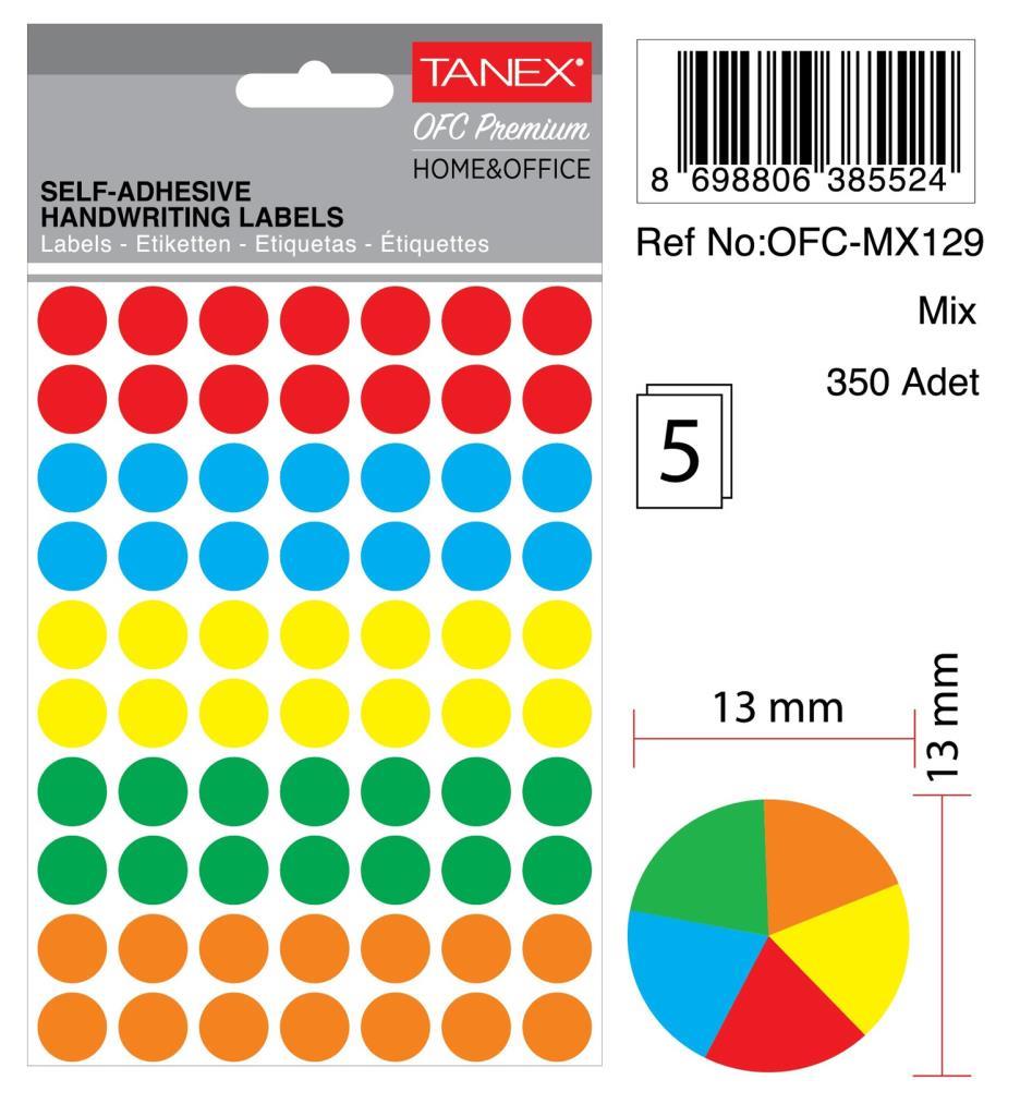 Tanex Ofc-129 Mıx Color Ofis Etiketi 13mm 350 Adet