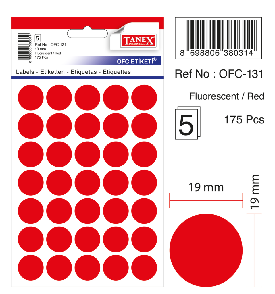 Tanex Ofc-131 Flo Kırmızı Ofis Etiketi