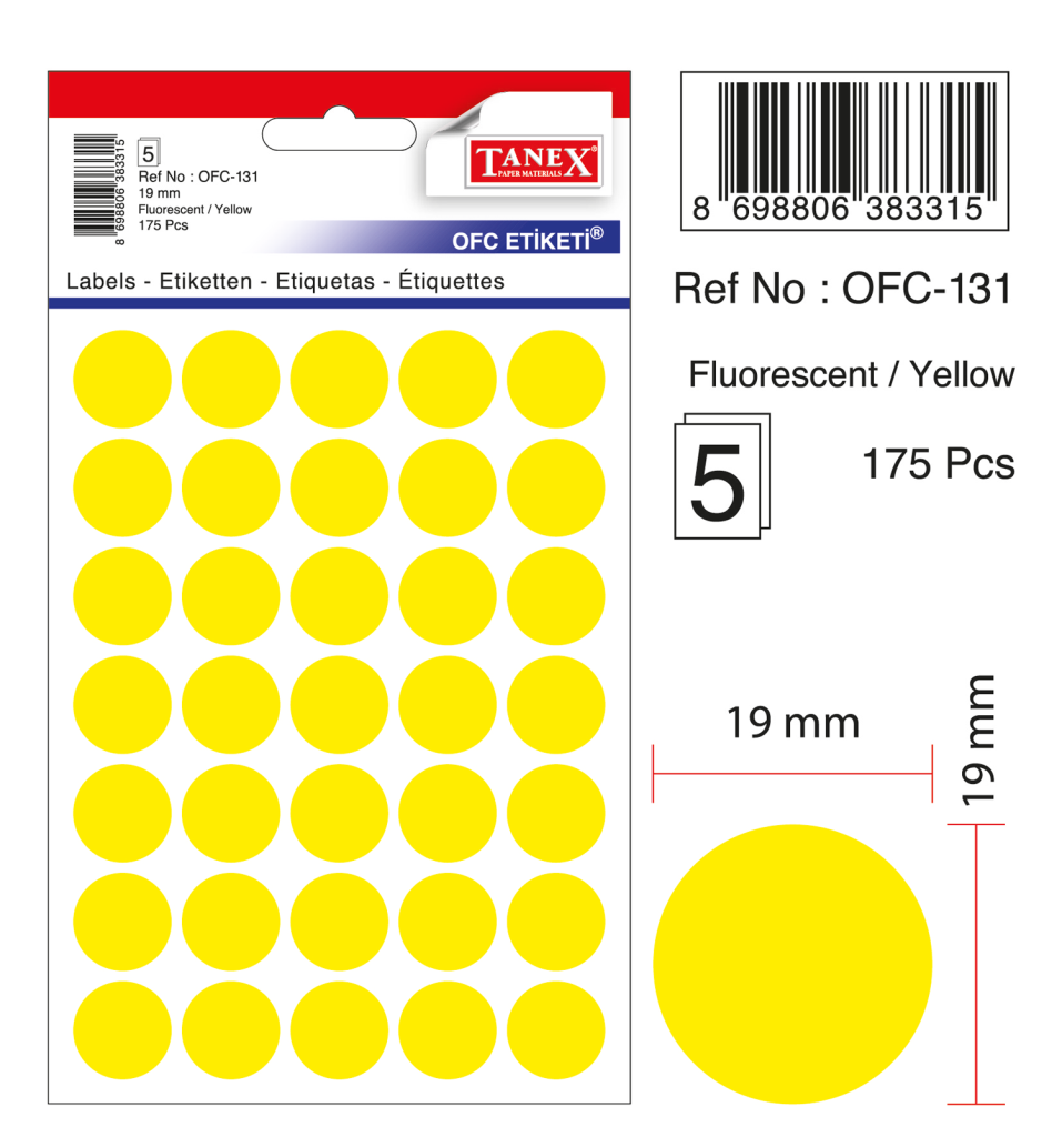 Tanex Ofc-131 Flo Sarı Ofis Etiketi