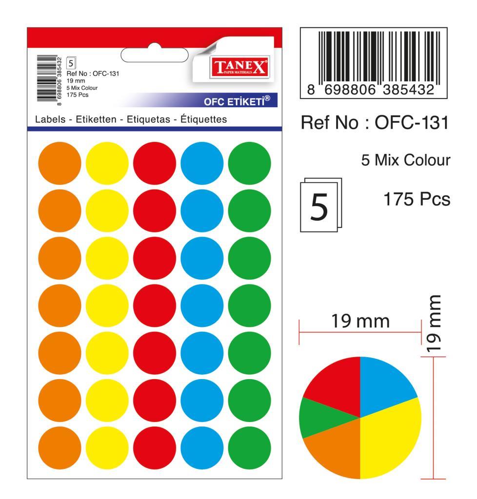 Tanex Ofc-131 Mıx Color Ofis Etiketi 19mm 175 Adet
