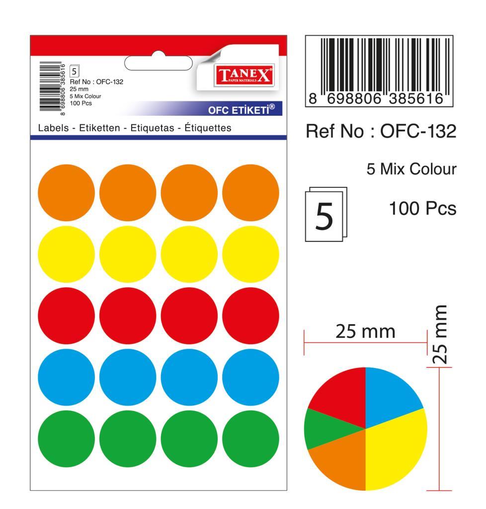 Tanex Ofc-132 Mıx Color Ofis Etiketi 25mm 100 Adet