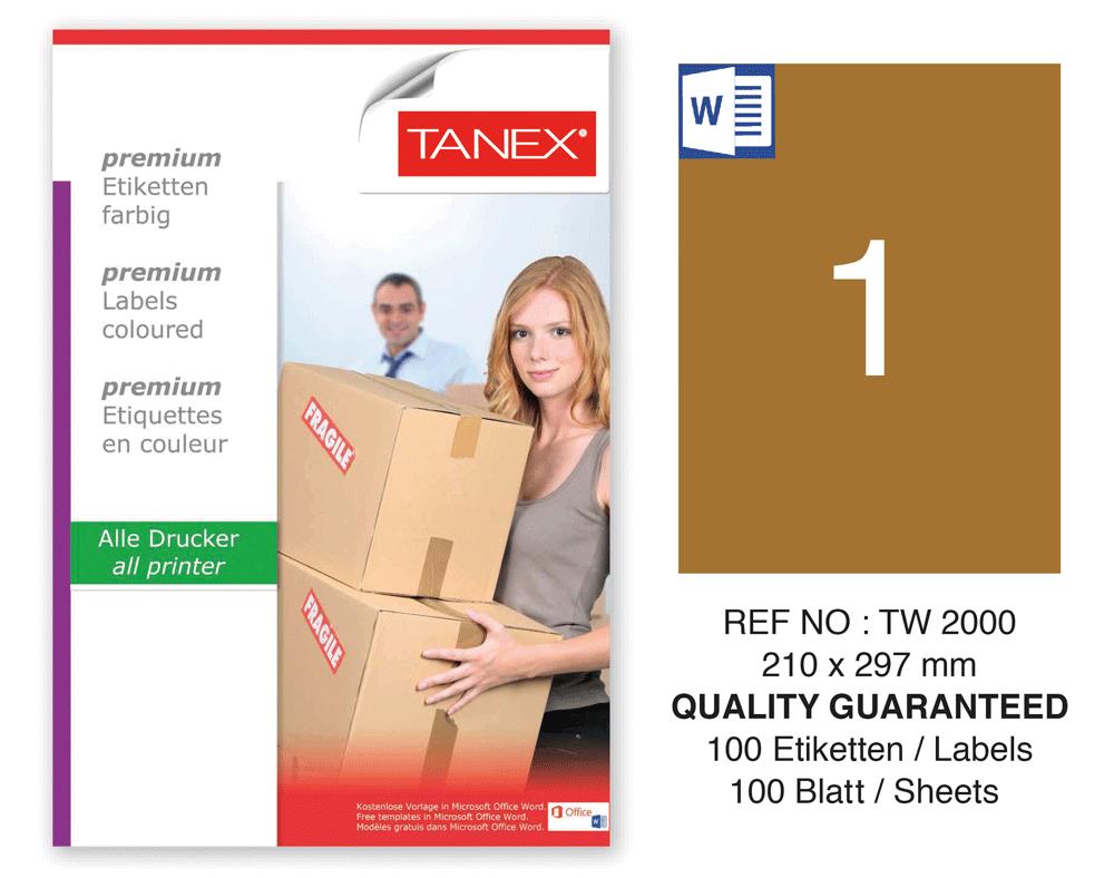 Tanex TW-2000 210x297mm Kraft Etiket 100 Lü Paket