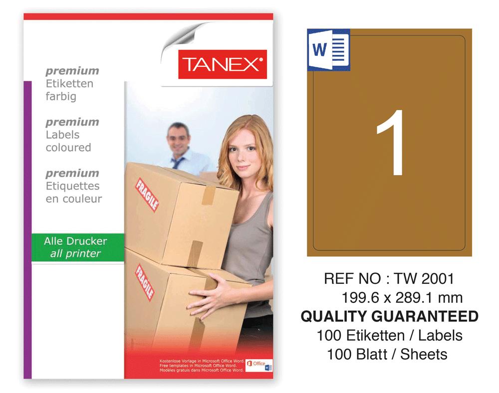 Tanex TW-2001 199,6x289,1 mm Kraft Etiket 100 Lü Paket
