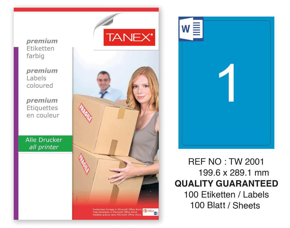 Tanex TW-2001 199,6x289,1mm Mavi Pastel Laser Etiket 100 Lü
