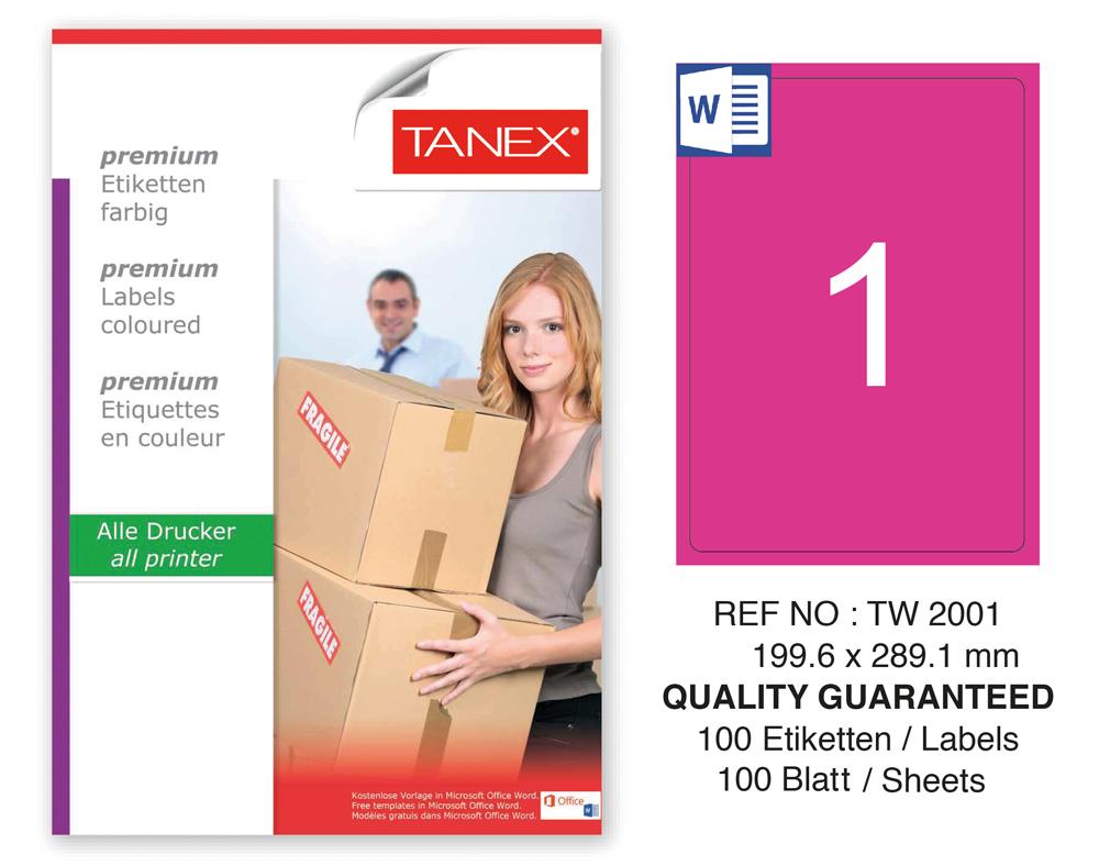 Tanex TW-2001 199,6x289,1mm Pembe Pastel Laser Etiket 100 Lü