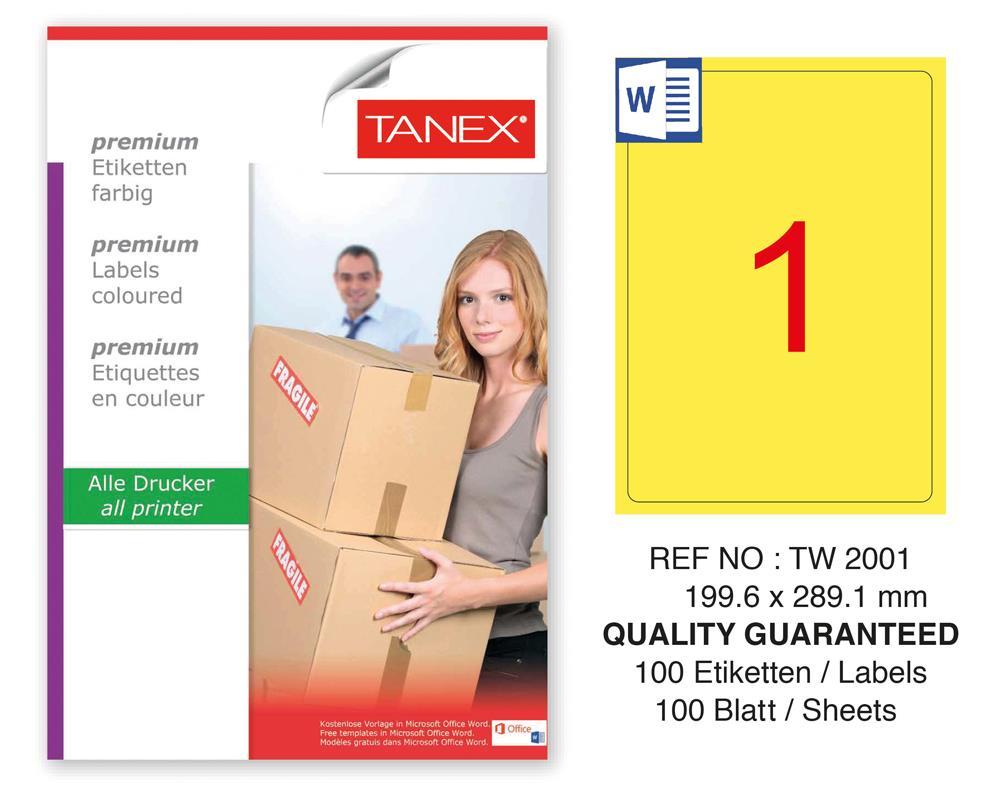 Tanex TW-2001 199,6x289,1mm Sarı Pastel Laser Etiket 100 Lü