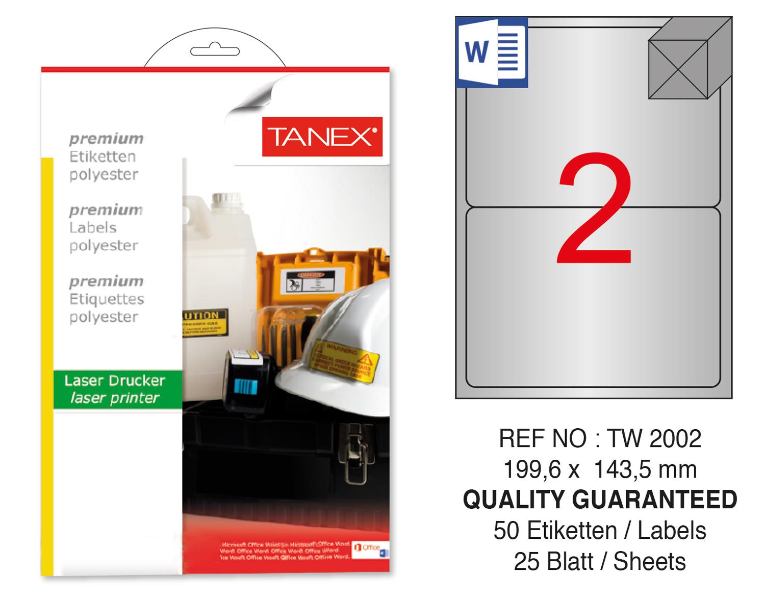 Tanex TW-2002 199.6x143.5mm Gümüş Lazer Etiket 50 Li