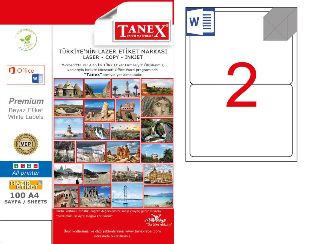 Tanex TW-2002 199.6x143.5mm Polyester Etiket 25 Li
