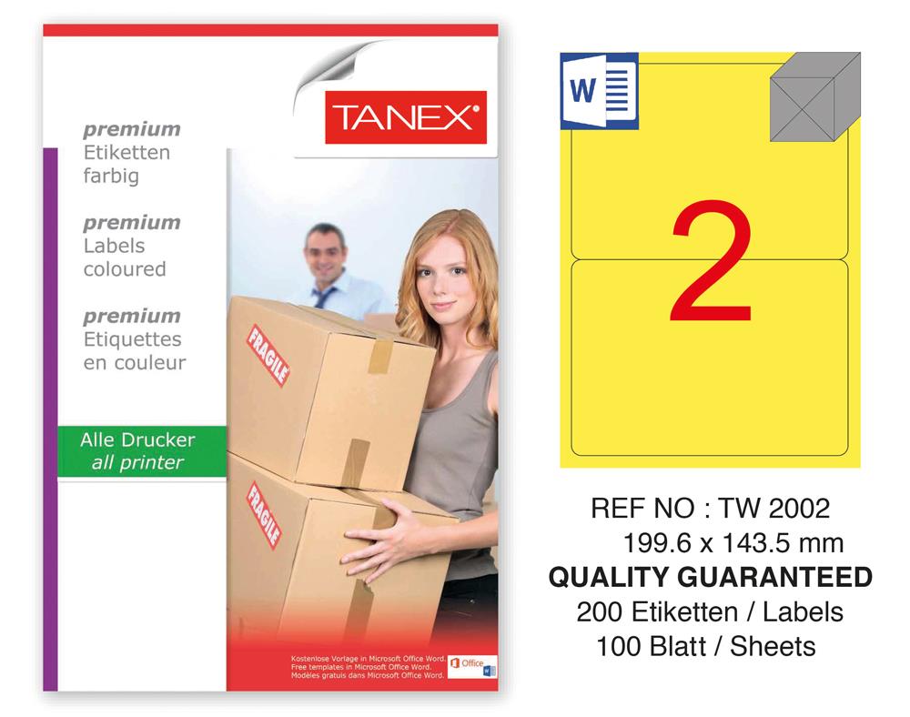 Tanex TW-2002 199,6x143,5mm Sarı Pastel Laser Etiket 100 Lü