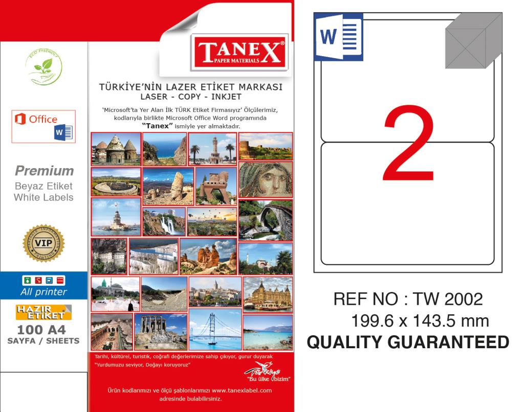 Tanex TW-2002 199.6x143.5mm şeffaf Laser Etiket 50 Li