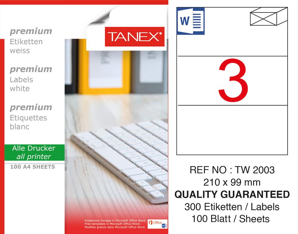 Tanex TW-2003 210x99 mm Laser Etiket