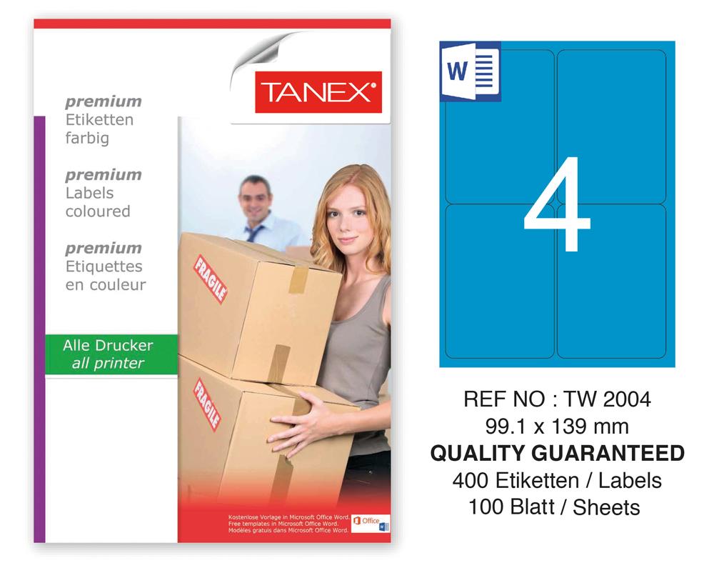 Tanex TW-2004 99,1x139mm Mavi Pastel Laser Etiket 100 Lü